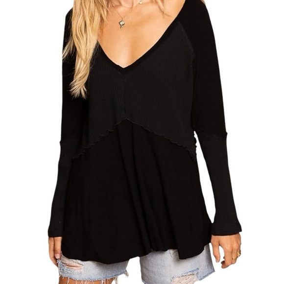 POL Ready For Anything Long Sleeve V Neck Black Top Women’s Size Small - Picture 1 of 10